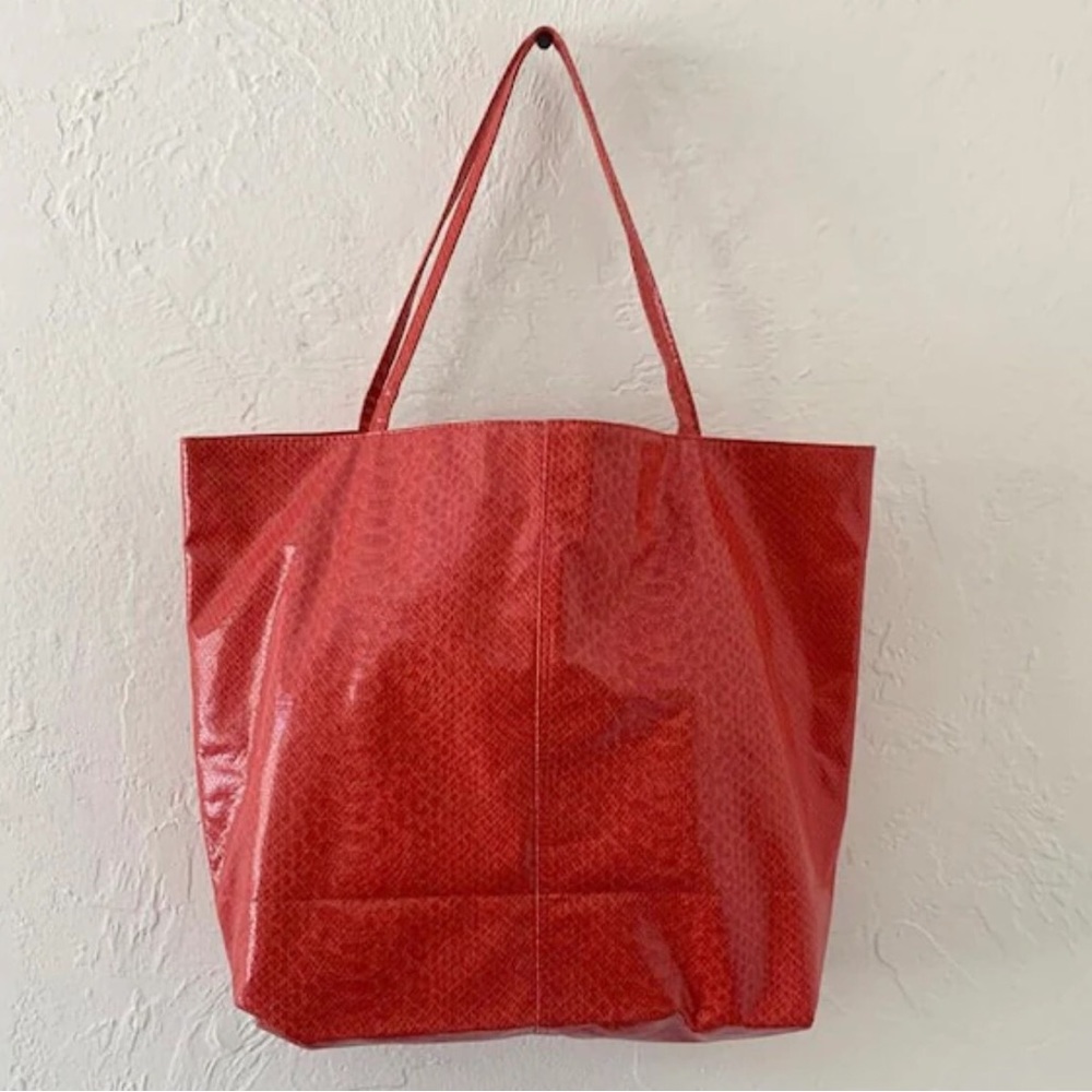 Saks Fifth Avenue red faux snake large tote / bag / purse.